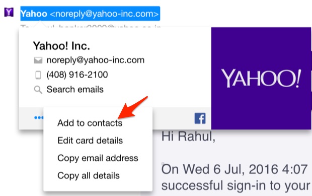 Add us to your contacts in Yahoo mail