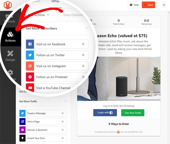 RafflePress giveaway entry actions