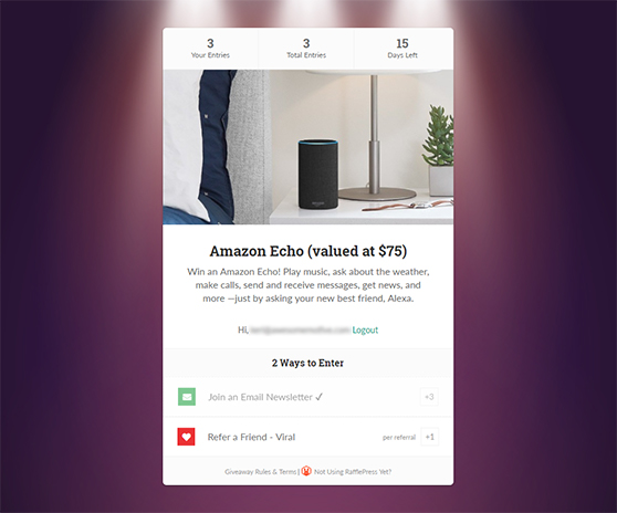 giveaway contest landing page