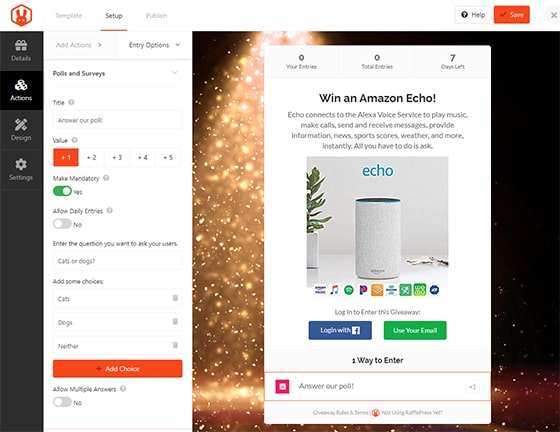 settings - RafflePress polls and surveys giveaways
