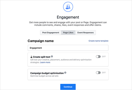 Facebook ads with engagement and page likes goal