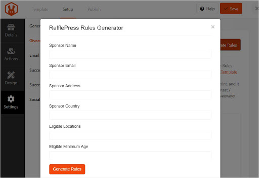 Rules generated in RafflePress