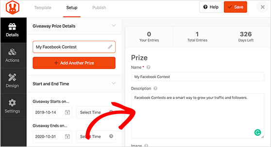 Add a description for your rafflepress giveaway