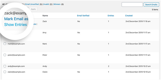 Show entries in RafflePress