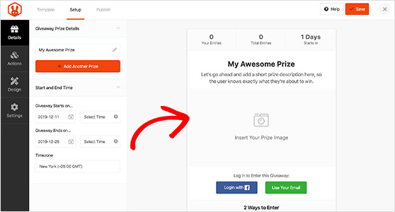 insert your prize image in RafflePress