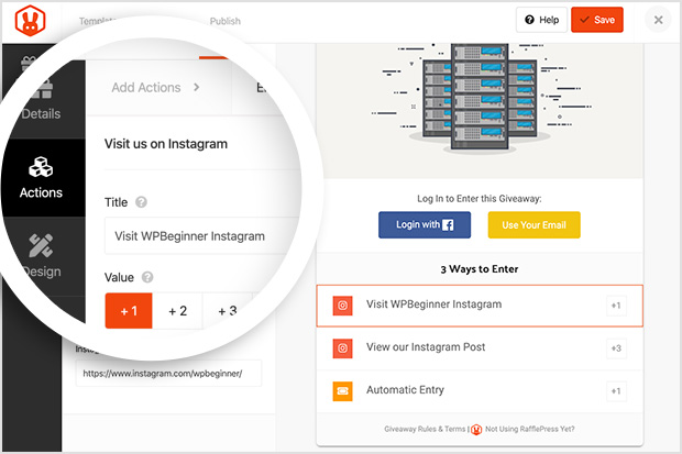 Instagram Giveaway actions in RafflePress