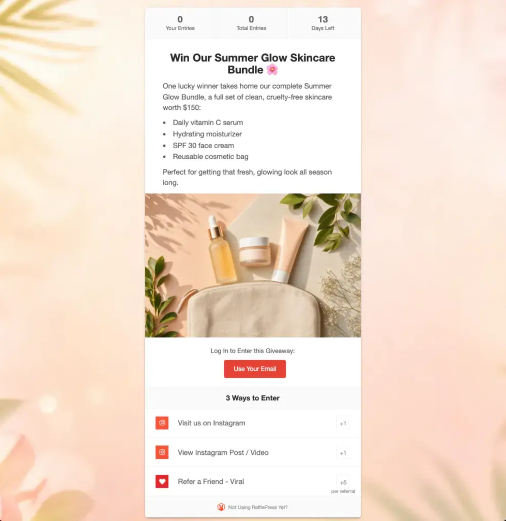 instagram-giveaway-landing-page - RafflePress Finished Instagram giveaway landing page built with RafflePress