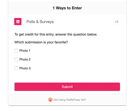 Polls and Surveys action in RafflePress