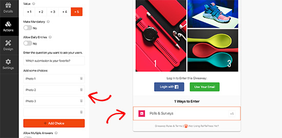 RafflePress polls and surveys action