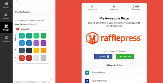 RafflePress design options