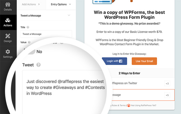 Tweet a message rafflepress giveaway action