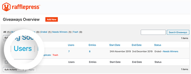 View giveaway users in RafflePress