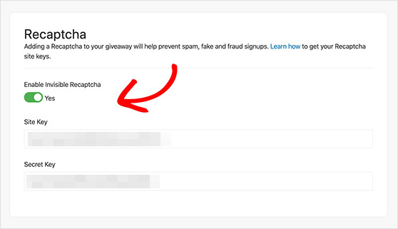 Enable invisible recaptcha in RafflePress