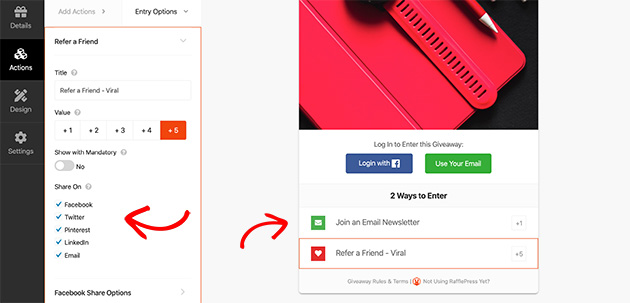 Viral refer a friend action in RafflePress