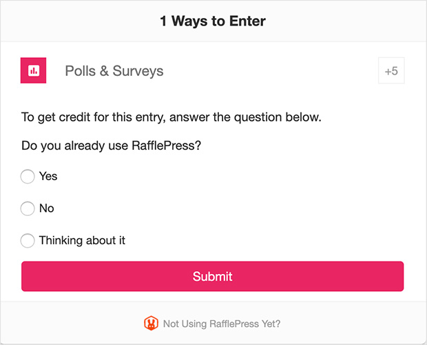 example of entering a rafflepress survey