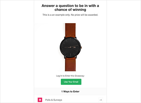 example of a giveaway with a survey in RafflePress