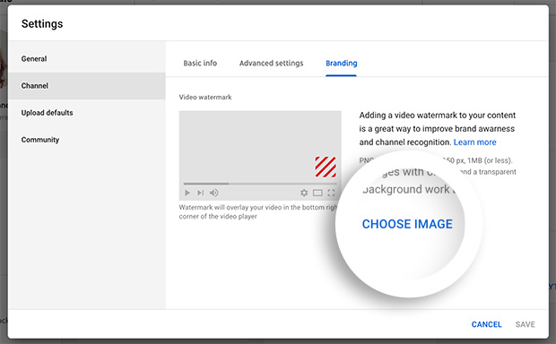 Set the branding watermarks by clicking choose image
