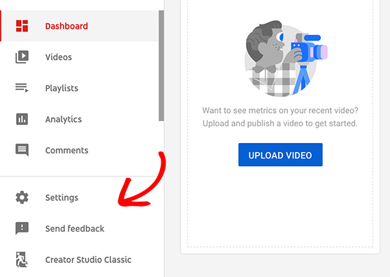 Go to YouTube studio dashboard and click settings