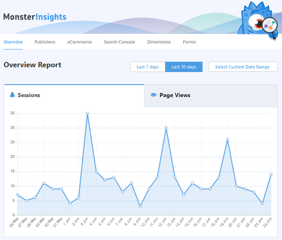 MonsterInsights-Übersichtsbericht