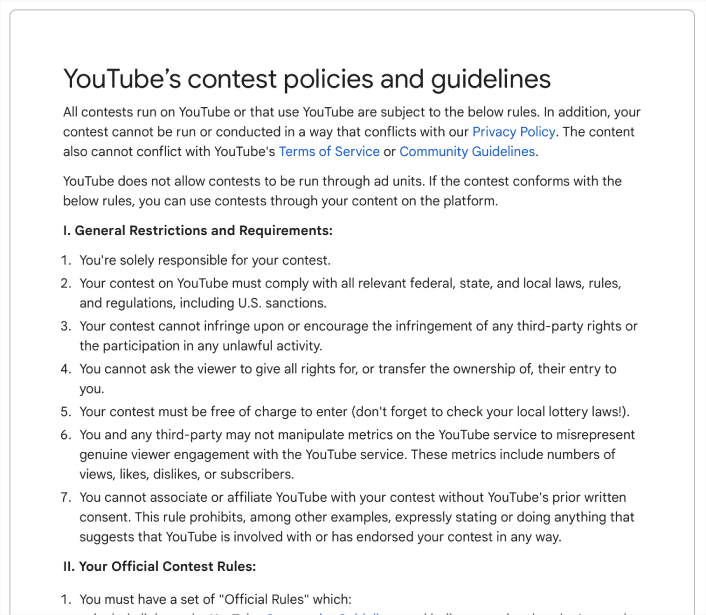 YouTube contest policies and guidelines