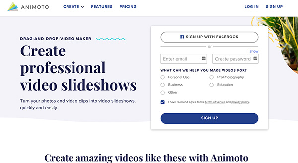 Animoto social media marketing tools to create professional  video slideshows