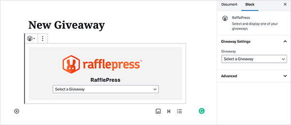 RafflePress giveaway block