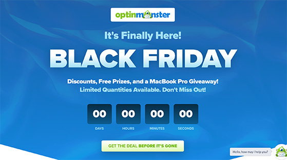 Example of an OptinMonster black friday giveaway landing page