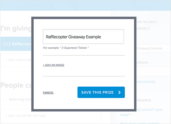 Add rafflecopter giveaway prize