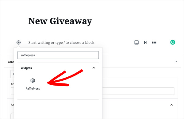 Search for the rafflepress content block in wordpress