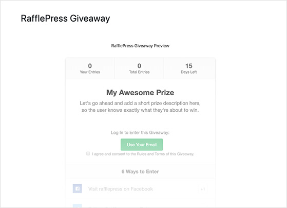 Preview of your RafflePress giveaway in WordPress