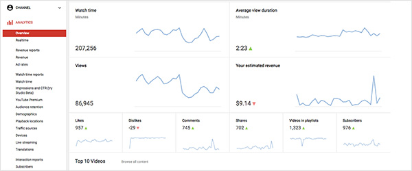 YouTube analytics overview