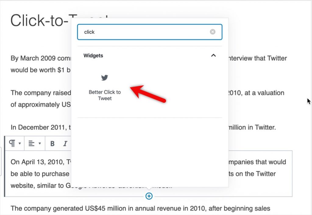 add a click to tweet content block in wordpress