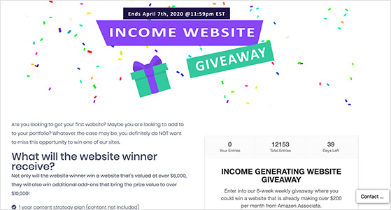 giveaway landing page example 