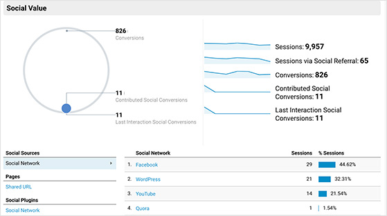 Google analytics social value screen