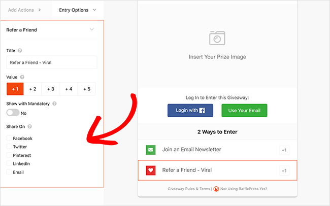 viral refer a friend actions - facebook giveaways