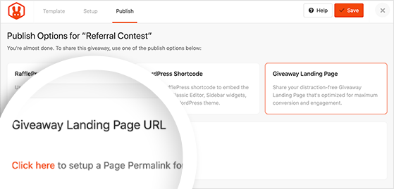 publish your giveaway on a giveaway landing page