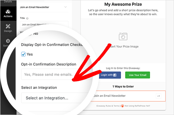 RafflePress email integration options