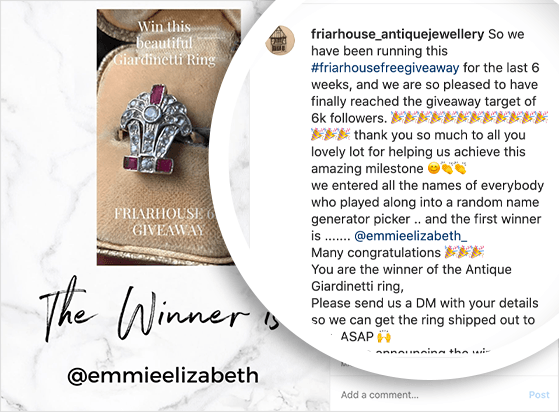 Instagram giveaway winner announcement post