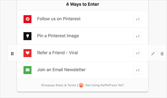 RafflePress pinterest contest actions