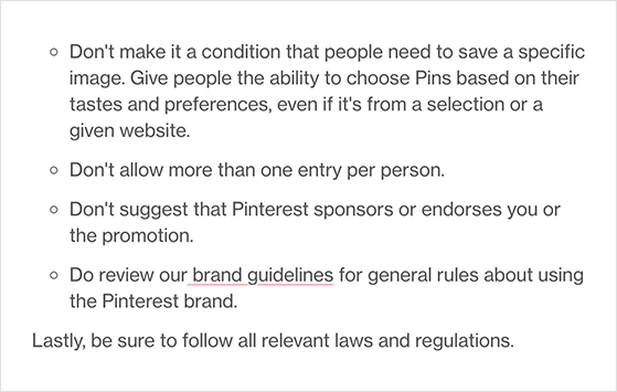 Pinterest contest guidelines