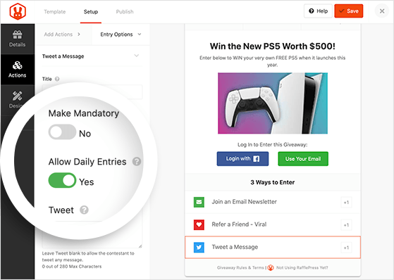Allow daily entries for your giveaway