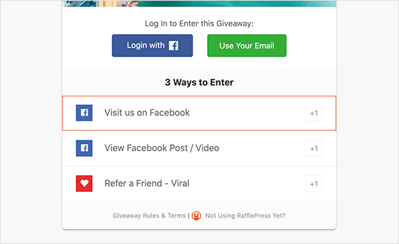Entry actions for a like and share contest on Facebook