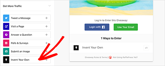 rafflepress invent your own entry action