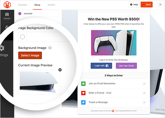 Choose a background image for giveaway landing page