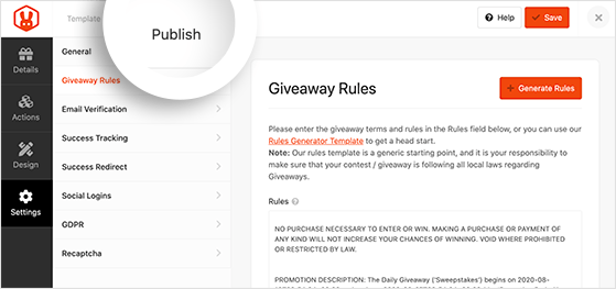 Publish your giveaway