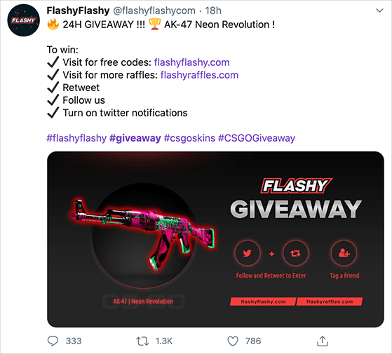 Example of a viral tweet for a twitter giveaway