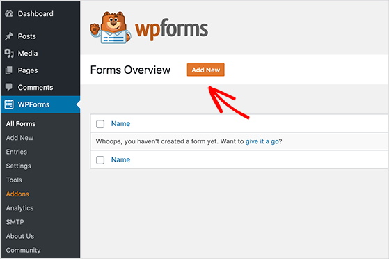 Add a new contact form in WordPress