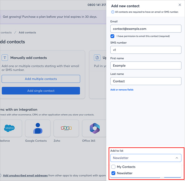 Add subscriber details to your new email list in Constant Contact
