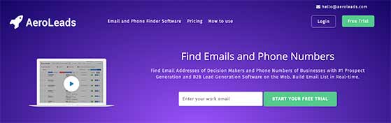 AeroLeads helps you find email addresses and telephone numbers