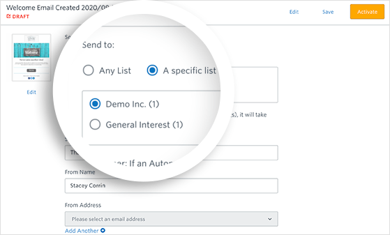 Choose the email list you setup to send your welcome email to.